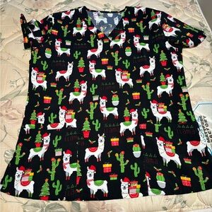 NWT Christmas Llama Scrub Top